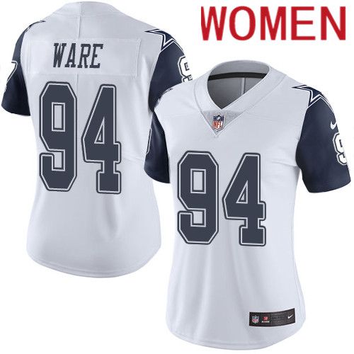 Women Dallas Cowboys #94 DeMarcus Ware Nike White Rush Vapor Limited NFL Jersey->women nfl jersey->Women Jersey